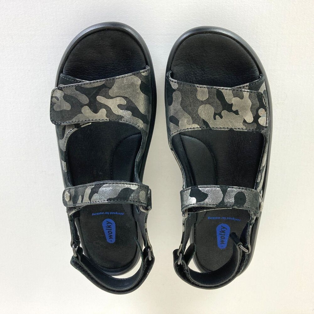 Wolky Women's Rio Platform Sandals Camouflage Black Silver EU 42 (US 11) - Picture 4 of 9